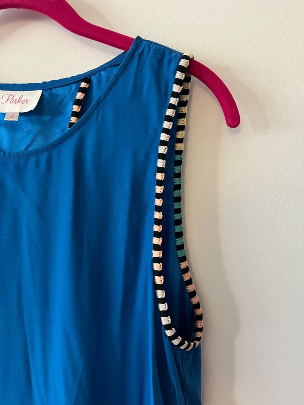 Parker NY 100% Silk Open Back Tank Top Trim Detail Sz S - Picture 3 of 7